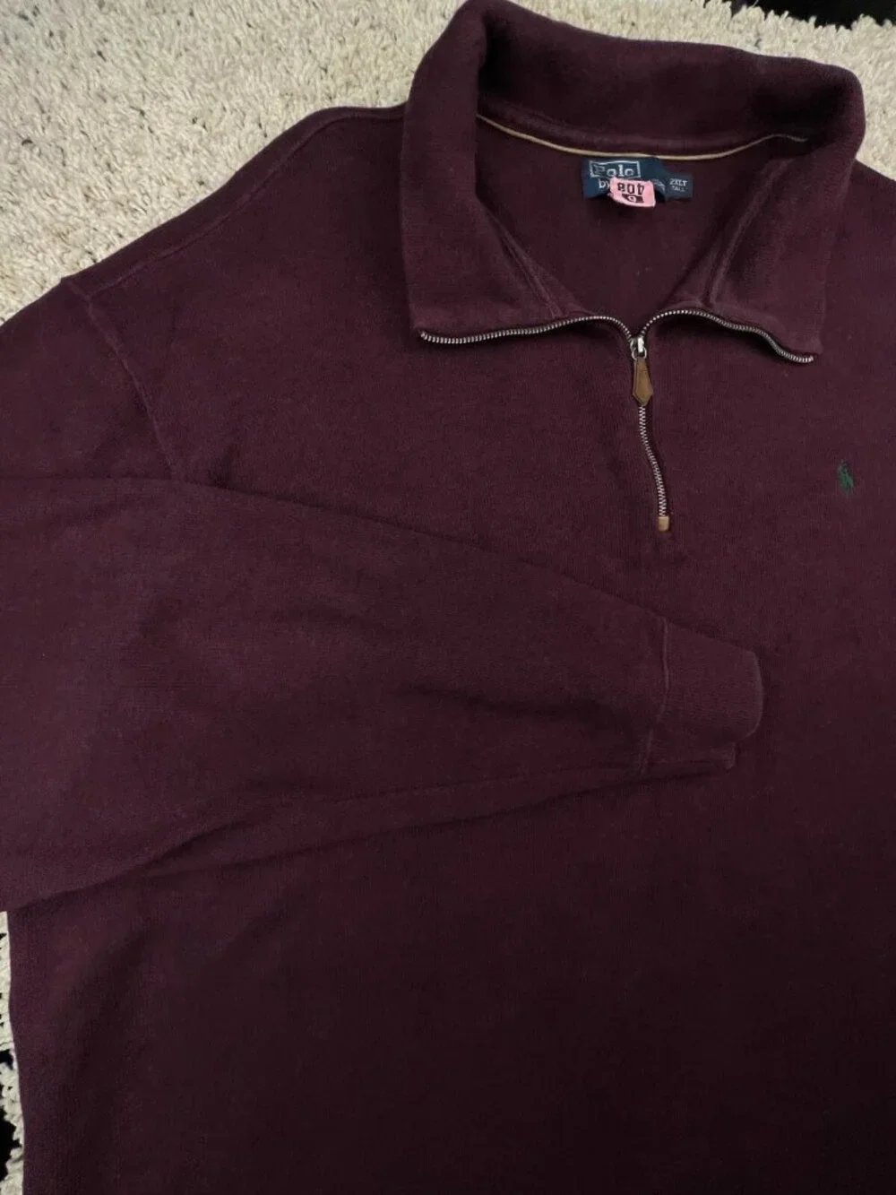 Polo Ralph Lauren Sweater Mens 2XLT Tall Classic 1/4 Zip Red Maroon W Pony